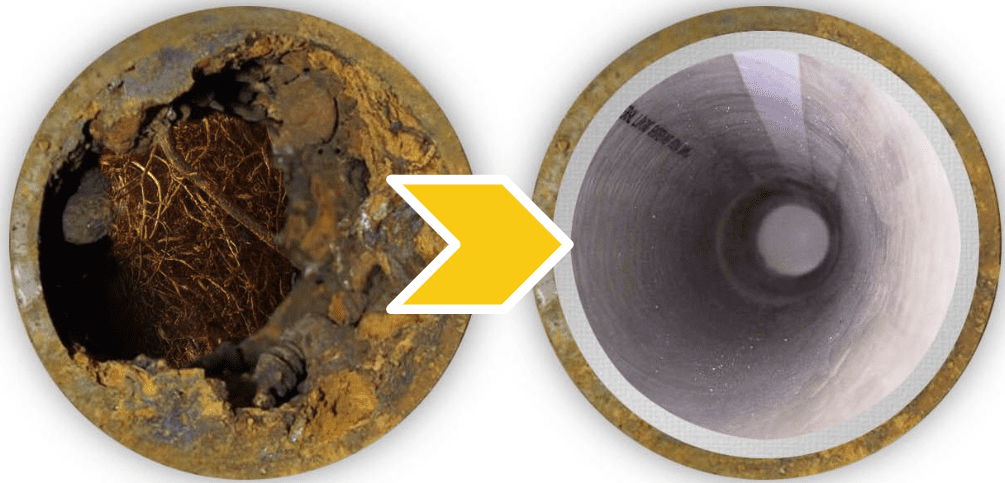 Old corroded pipe compared to newly installed plumbing pipe