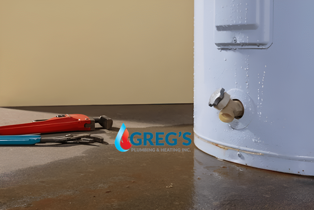 Look for a warm discharge pipe to a floor drain or sump. Inspect the tank base for moisture.

