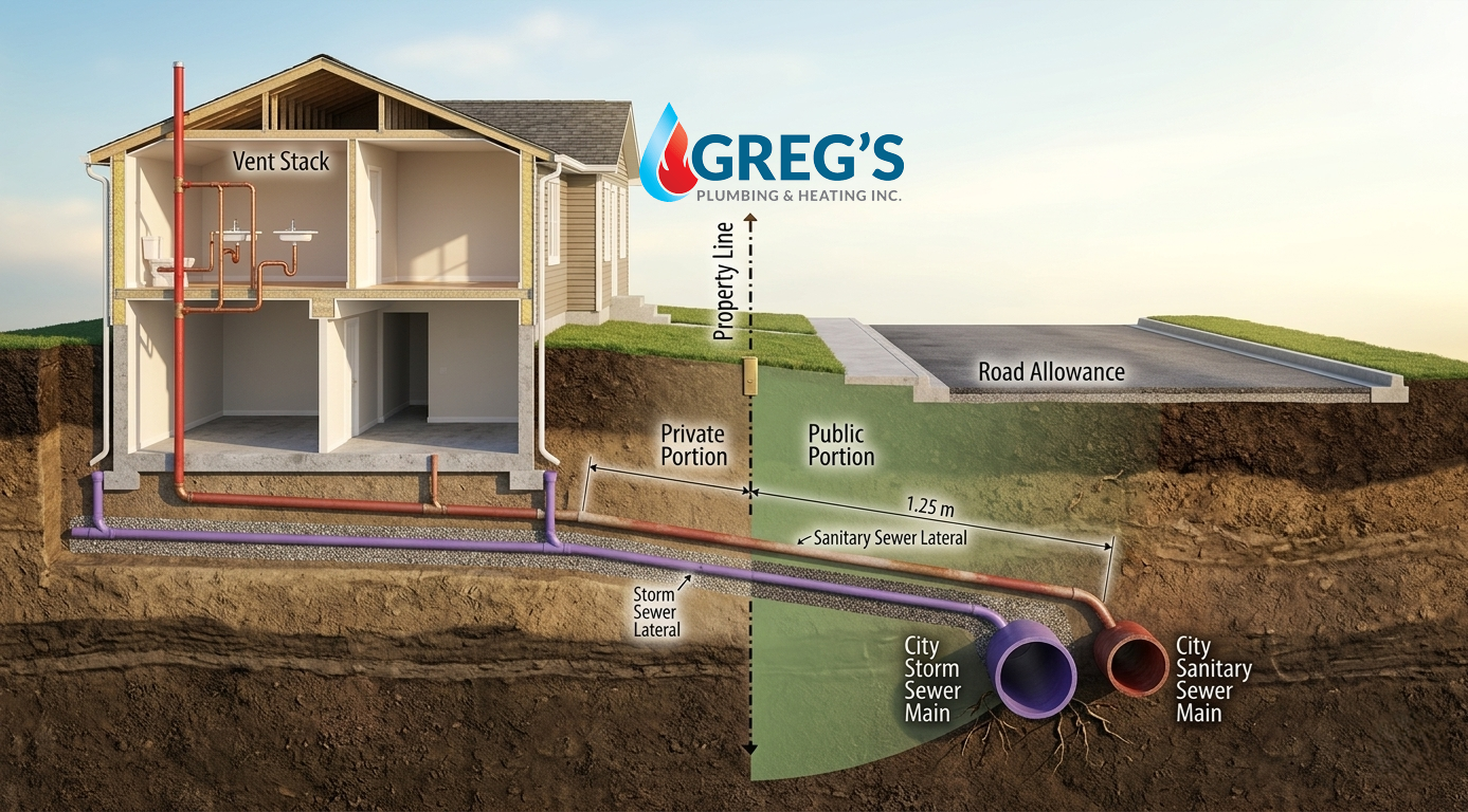 diagram of home showing city and privare portion of plumbing