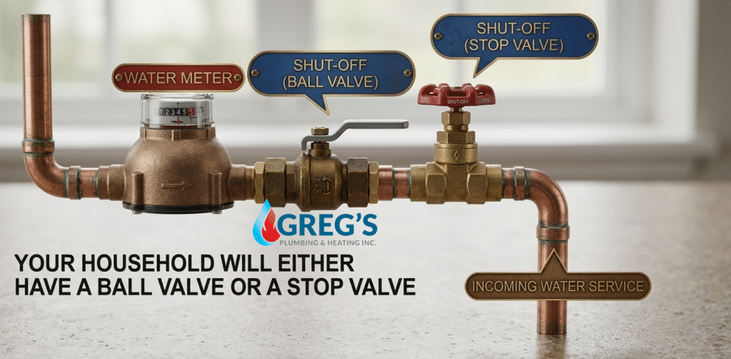 image showing shut off ball valve vs stop valve. 