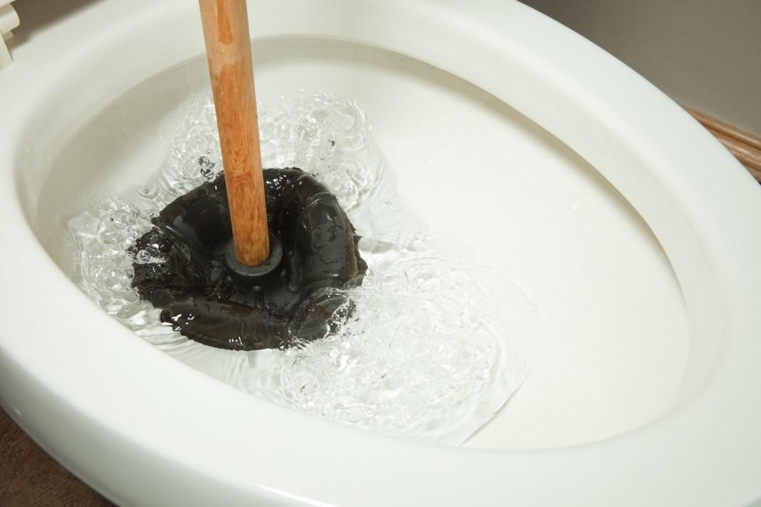 Plunging a clogged toilet in a Hamilton home (single fixture branch line clog)