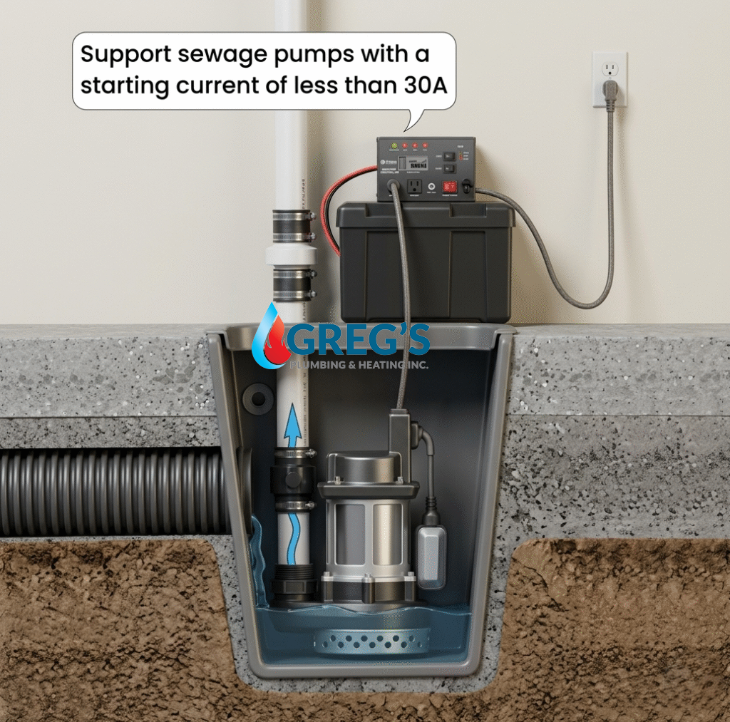 illustration of Briidea 1500W Sump Pump Backup System with Automatic Battery Inverter Switch