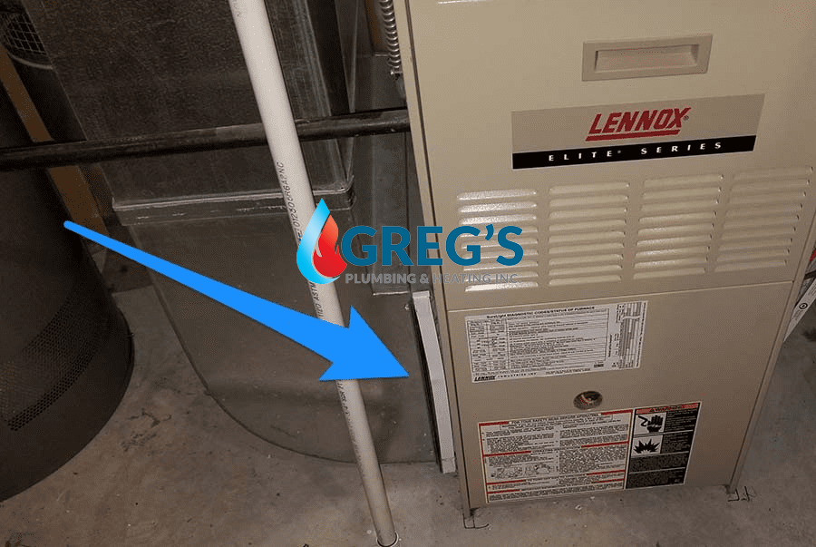 blue arrow showing filter spot in a Lennox furnace
