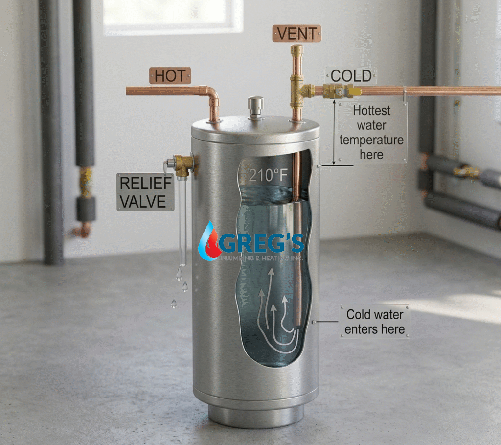 illustration of pipes in and out of water heater