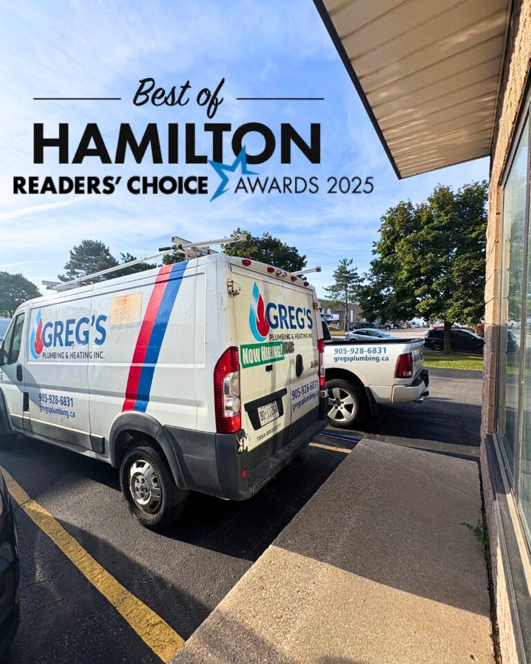 greg's plumbing van wit best of hamilton reader's choioce award writen on it