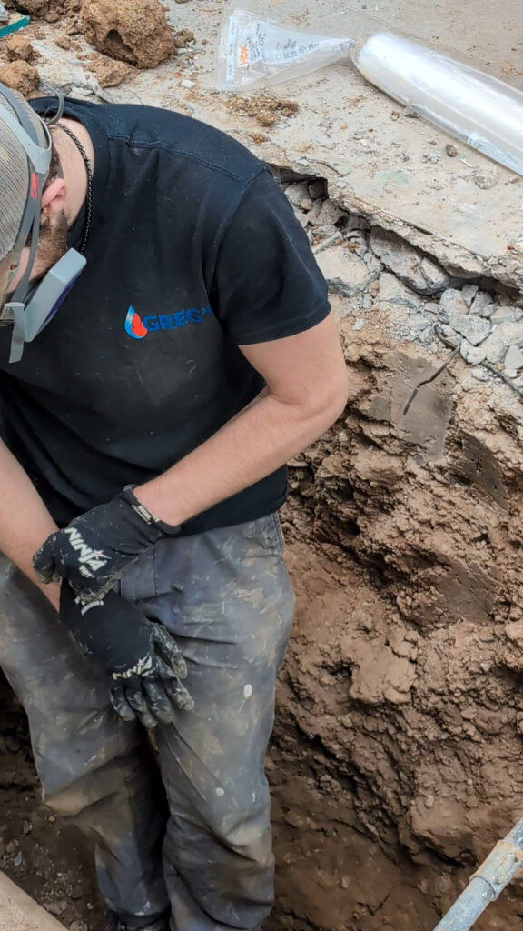 Underground sewer line repair and excavation work